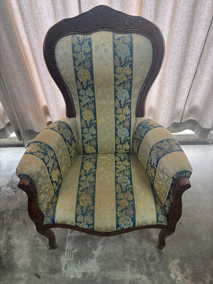 【オシャレ花柄刺繍‼️】アンティークチェア 椅子 猫脚