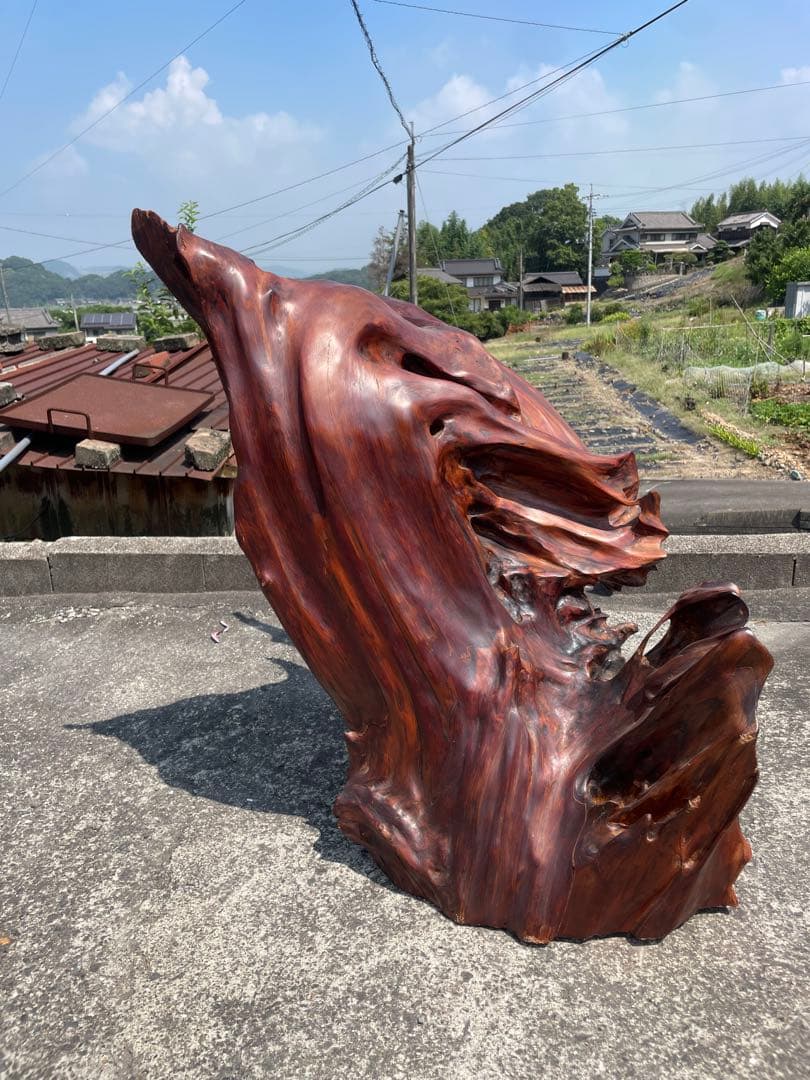屋久杉　ダークブラウン 木製彫刻 自然形状