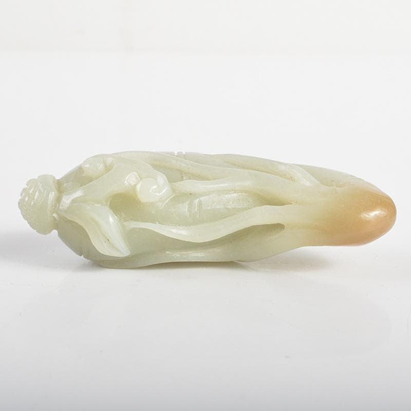 中国　玉石白玉彫刻　霊芝刻　根付　紙鎮　置物　C　R7025E