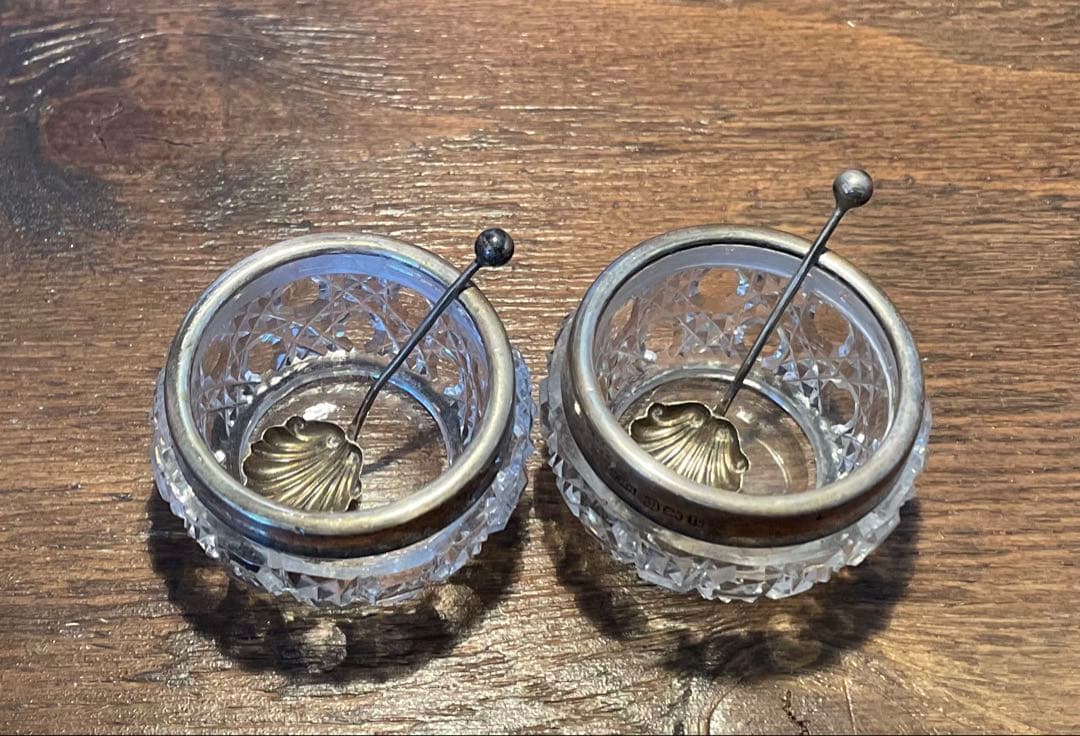 アンティーク カットガラスキャビアポット2個セット