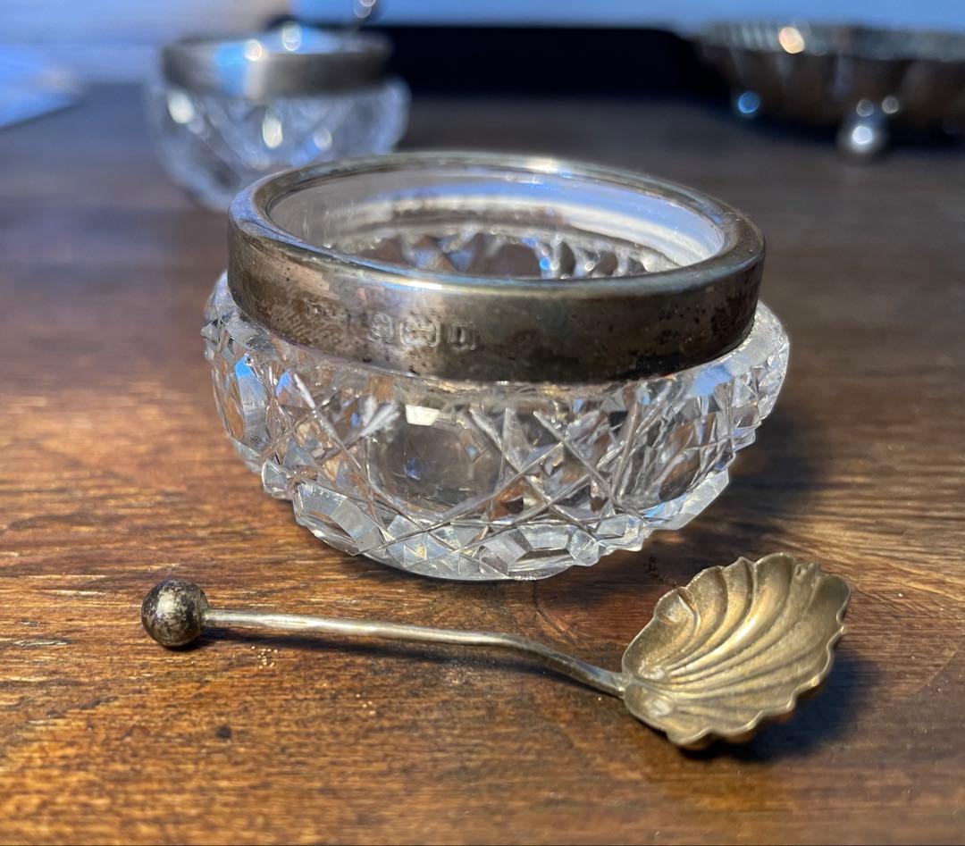 アンティーク カットガラスキャビアポット2個セット