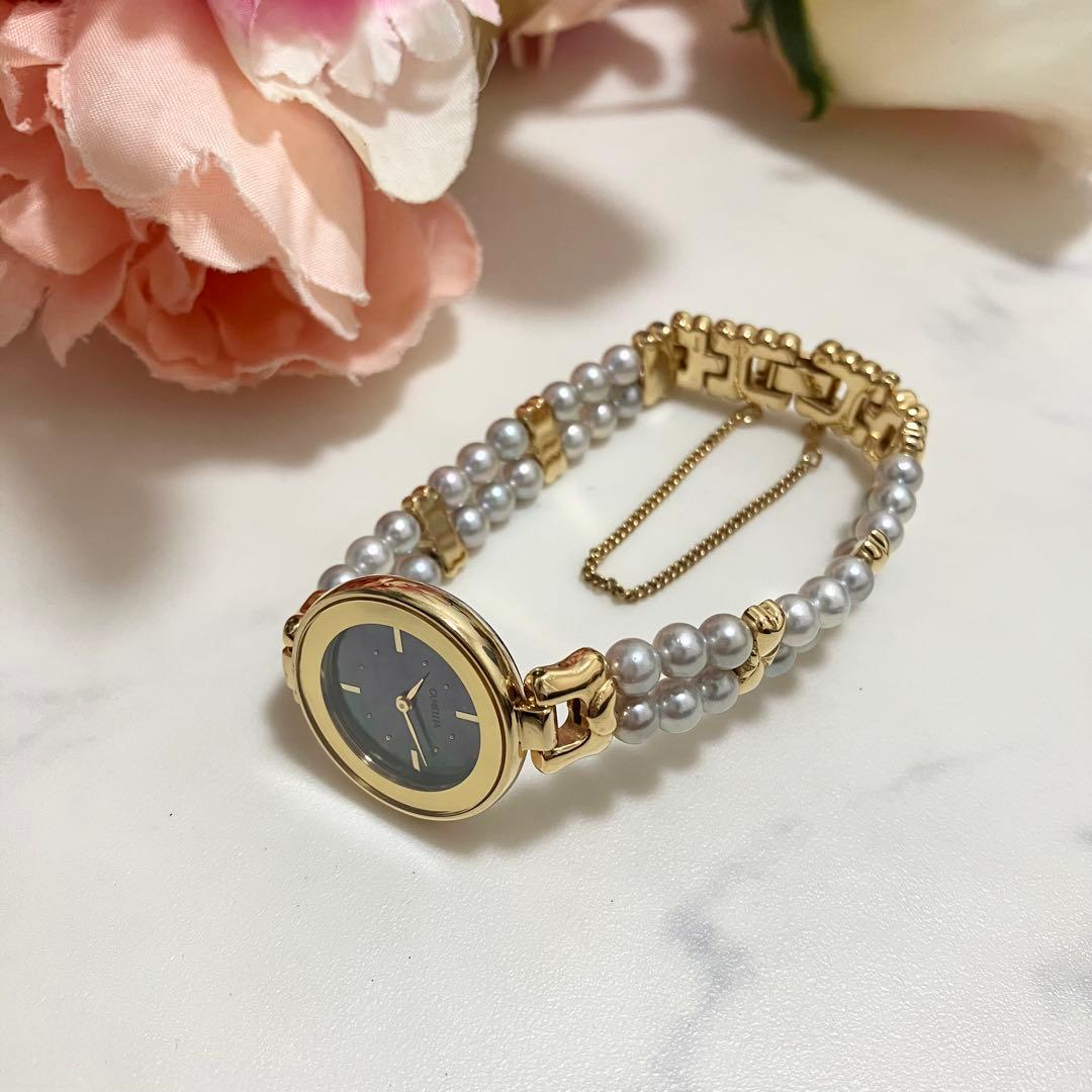 【稼動品】CAMELLIA カメリア レディース パールウォッチ　あこや真珠