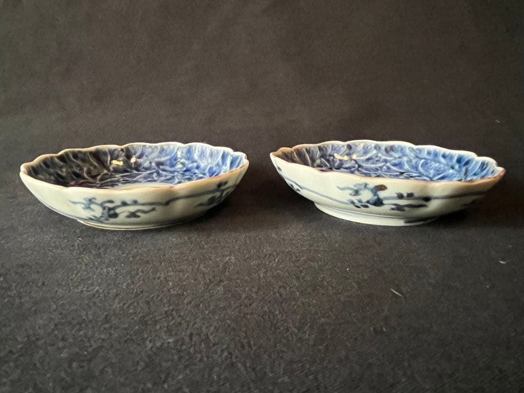 もう貴重！江戸中期 「成化年製」銘 小皿 2枚 天明6年頃比定 5弁花赤絵 金彩