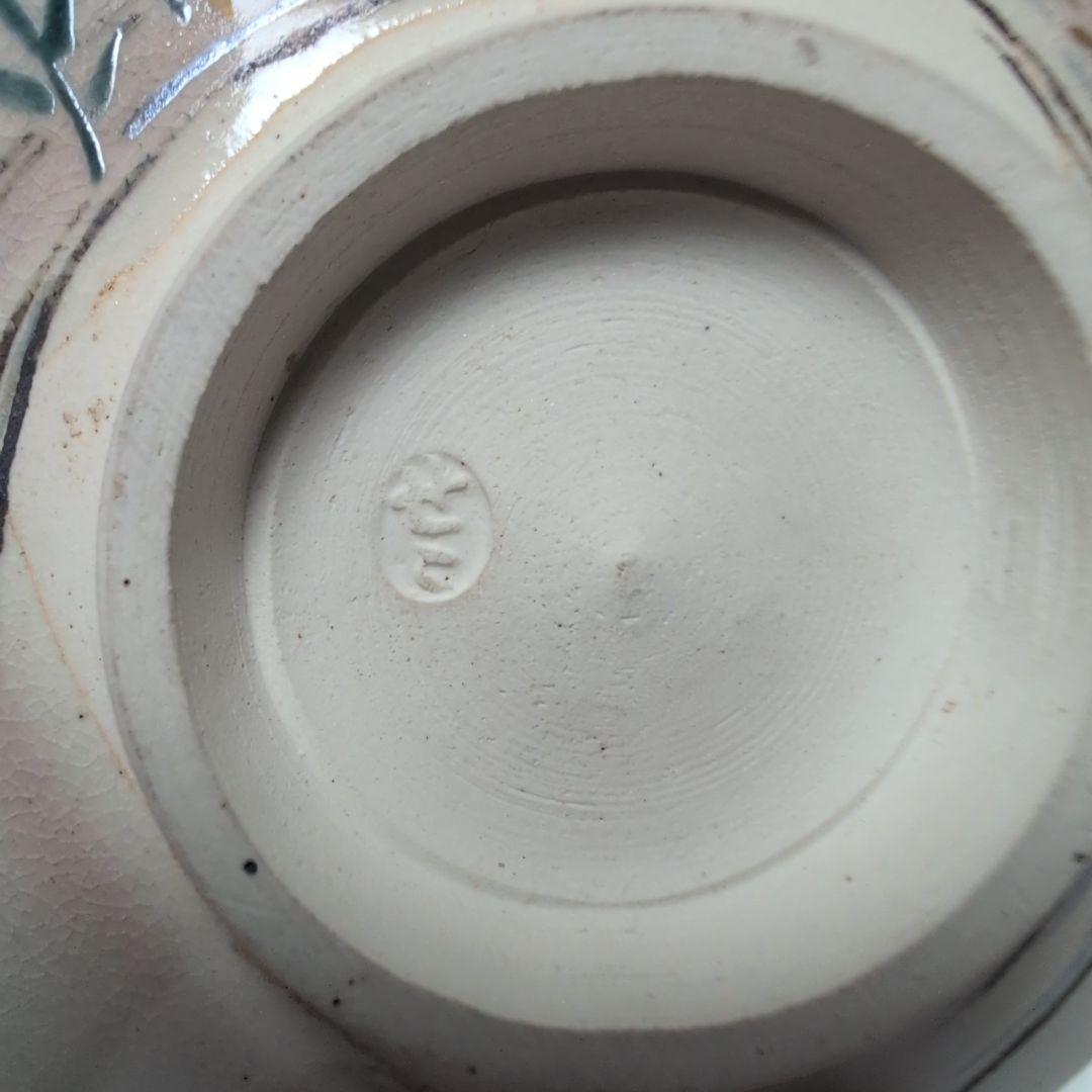 膳所焼　色絵　葦茶碗