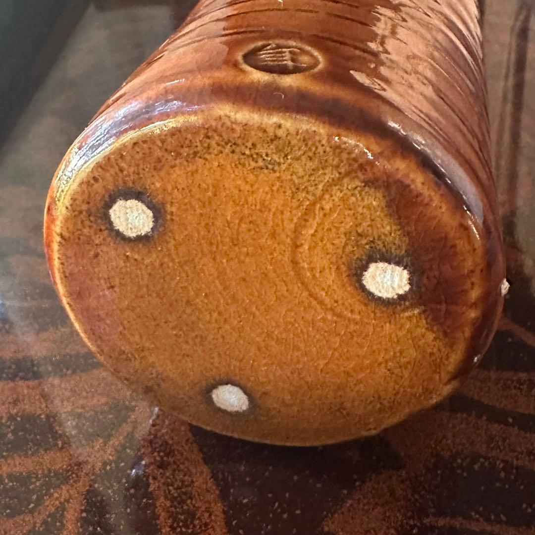 2155様感謝‼️KUTANI飴色人間国宝十代長左衛門未使用飴釉筒形掛花入桐箱