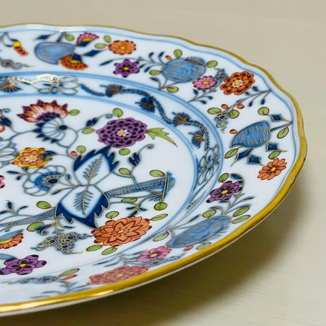 Meissen マイセン カラーオニオン 金彩 プレート ボタン剣 約24cm