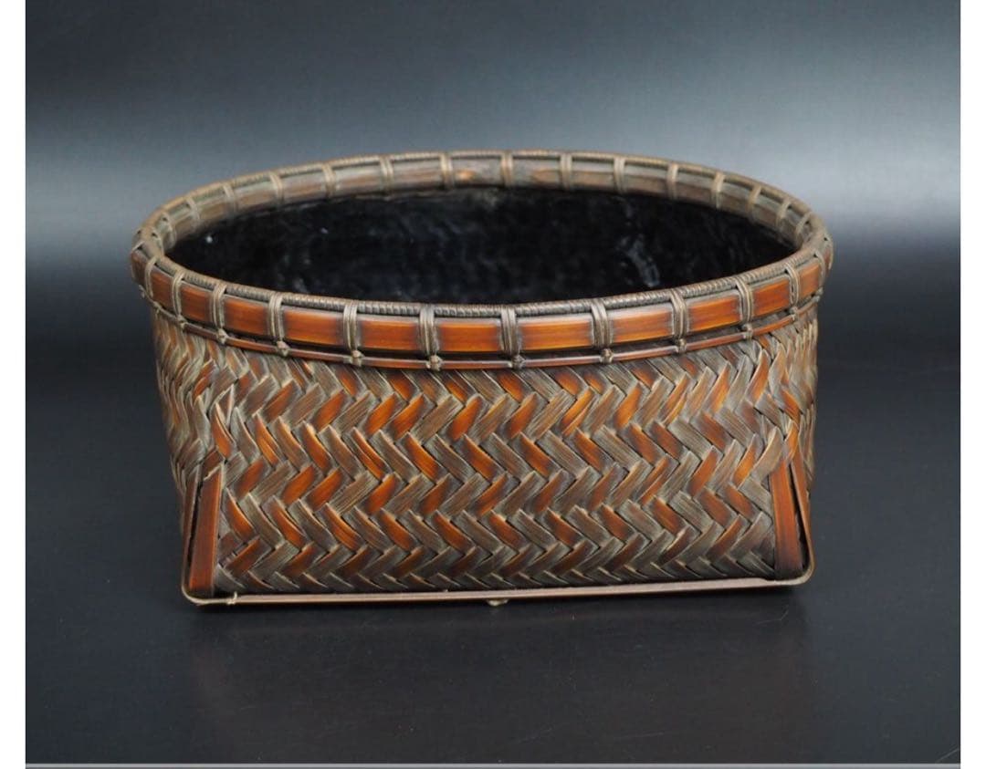 送料無料 篭師　石峰作　網代炭籠炭斗炭入 煎茶道具　木箱共箱　未使用