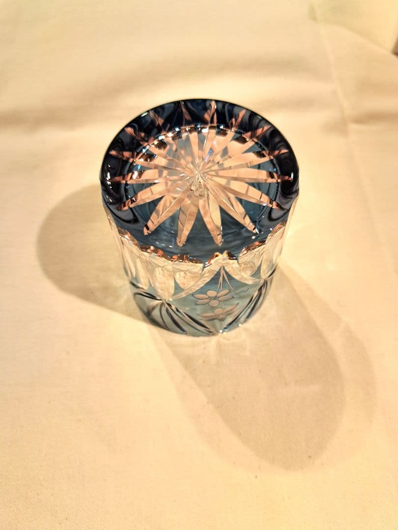 江戸切子　花籠文様 　ミニオールド　硝子　グラス　　M-3067-BP