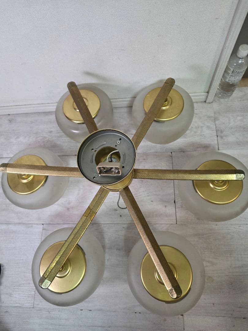 フロストガラス6灯シーリングライト照明　昭和レトロ　ガラス　シャンデリアヤマギワ