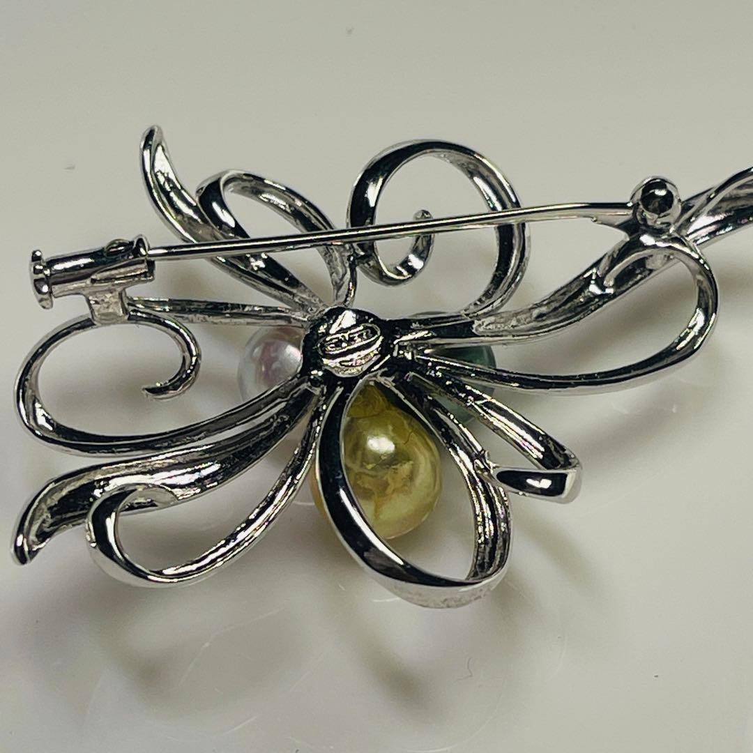 天女 あこやパール　本真珠 ブローチ オーロラ 黒蝶 ゴールドパール　本物8mm