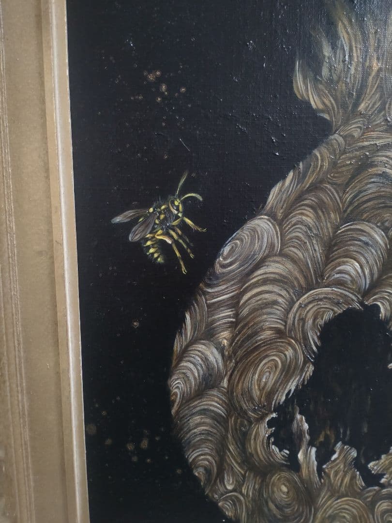 蜂の油絵【蜂の巣】1点物の元の/作者サイン入り/肉筆/F10号