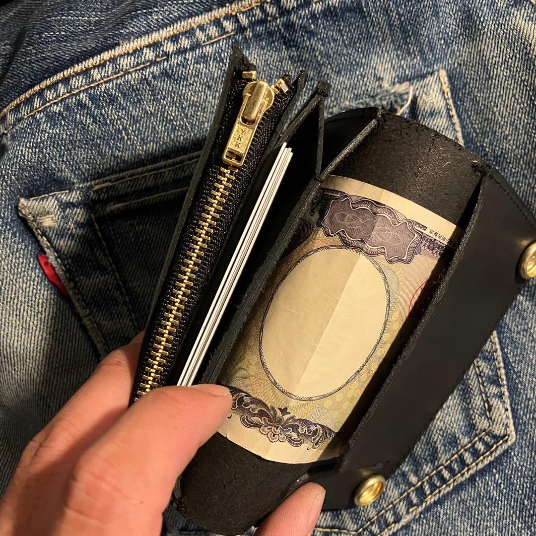 お札が折れない！ミドルトラッカーウォレット 3層 ブラス 栃木レザー