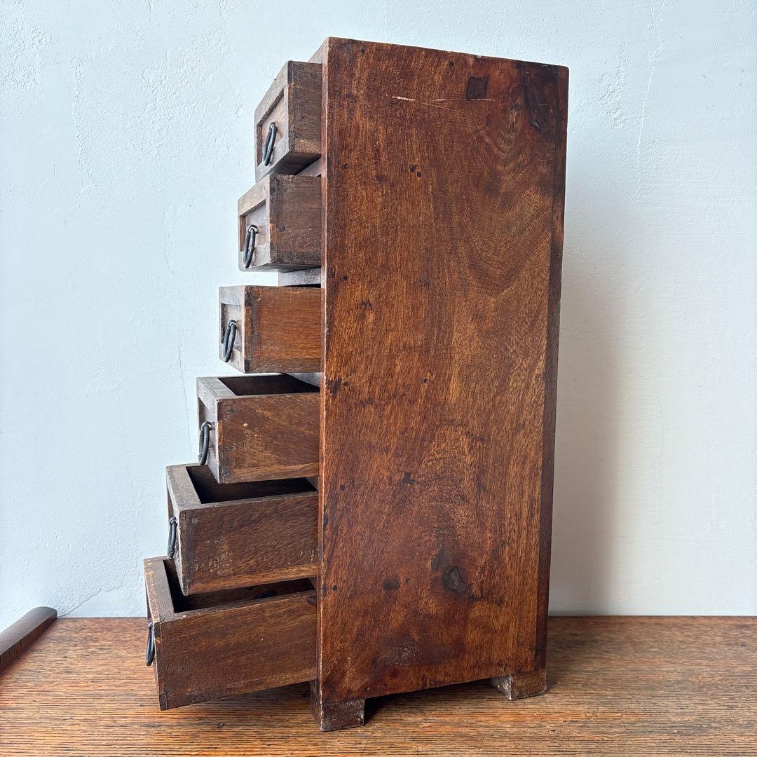 木製 引き出し 6杯 縦長 インド アジアン家具 小物入れ ミニ箪笥 チェスト