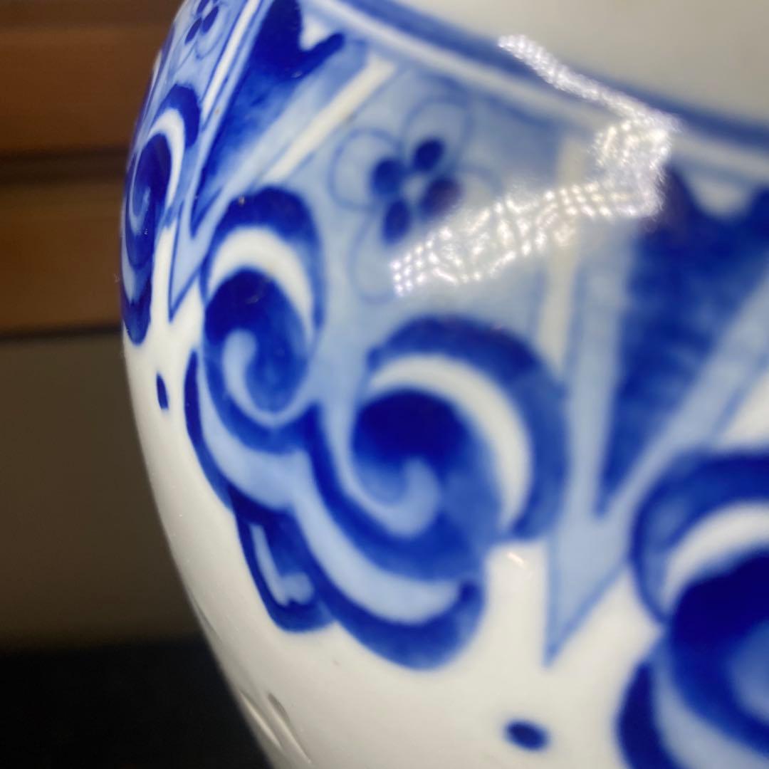 中国美術　蛍手染付花瓶　景徳鎮製