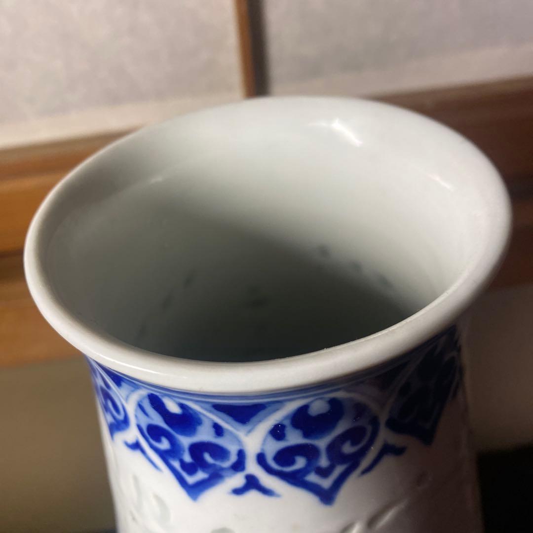 中国美術　蛍手染付花瓶　景徳鎮製