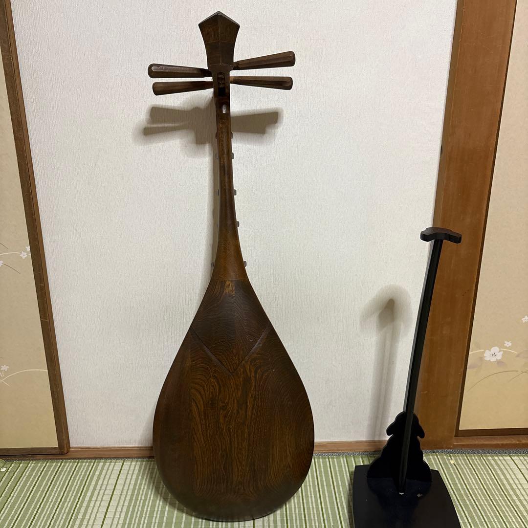 筑前琵琶　四弦　五柱　琵琶 螺鈿希少　琵琶立て　弦楽器　琵琶台　民族楽器　4弦