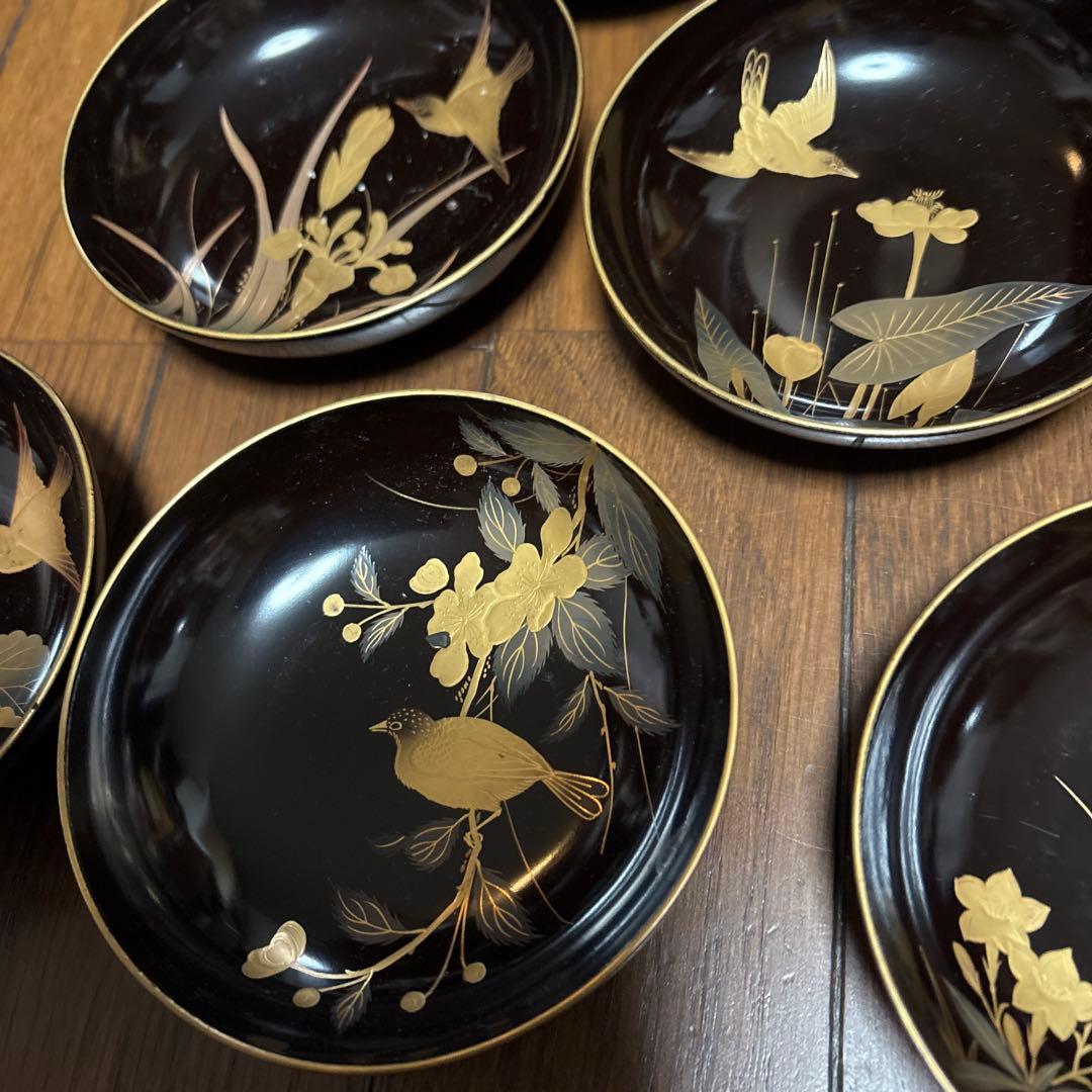 特別出品　アンティーク蒔絵が素敵な菓子皿10枚　鳥と花　風情あり　茶道具