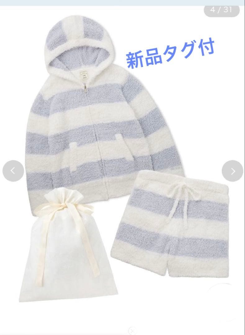 【新品タグ付】ジェラートピケ2ボーダーパーカ＆ショートパンツSET ヘアバンド付