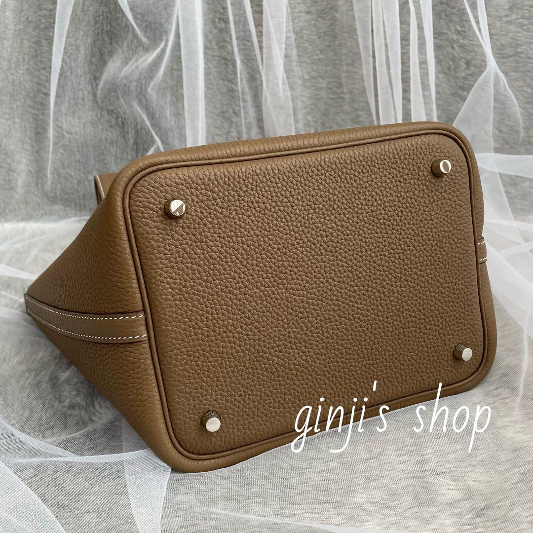 プレミアム 本革 キューブバッグ ハンドバッグ MM グレージュ シルバー金具