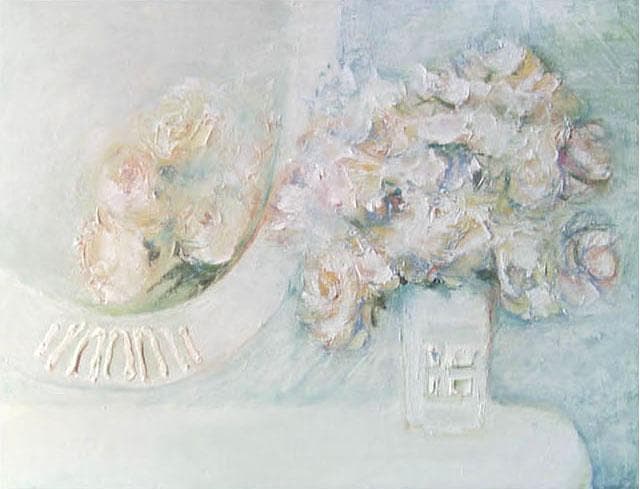 油絵 菅家令子 絵 絵画インテリア額付(青緑＋金色の枠) uF6-114002花