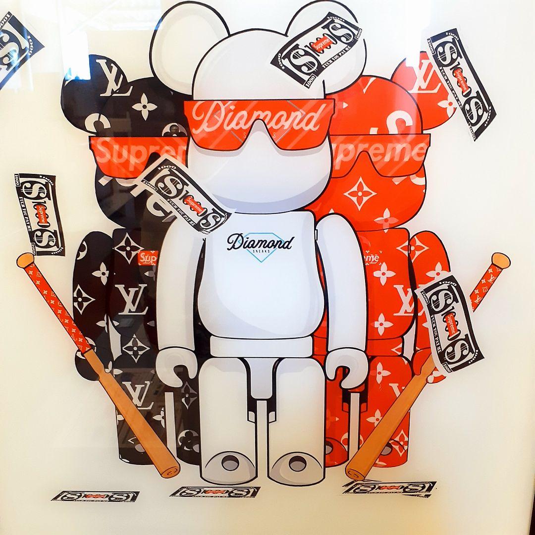特殊ミラーアートパネル　ベアブリック　Louis Vuitton　Supreme