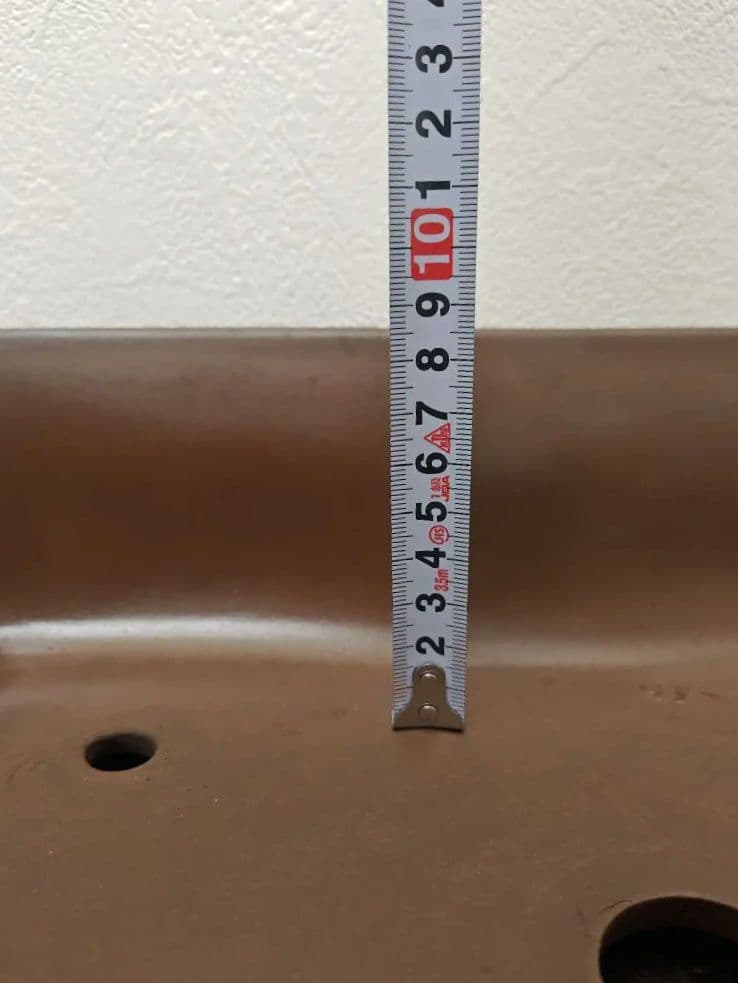 ブラウン 中型陶器盆栽鉢 長方形　落款　亀岡