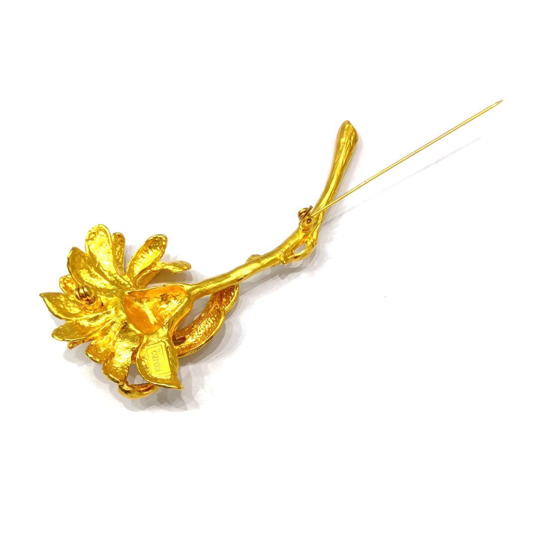 ◆KENZO◆ヴィンテージ フラワー ブローチ 大ぶり ゴールド系 保管品