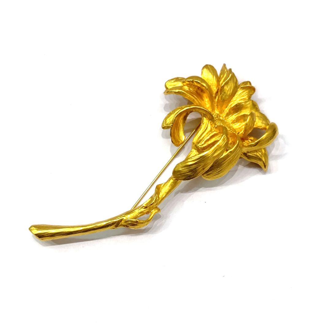 ◆KENZO◆ヴィンテージ フラワー ブローチ 大ぶり ゴールド系 保管品
