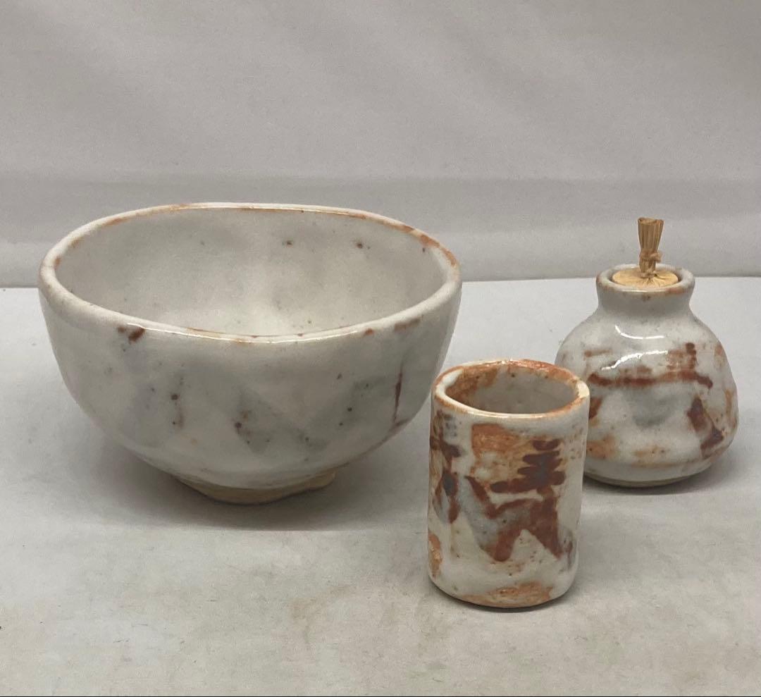 B543b 桑茶箱セット 19点　志野焼　桑木製　茶道具