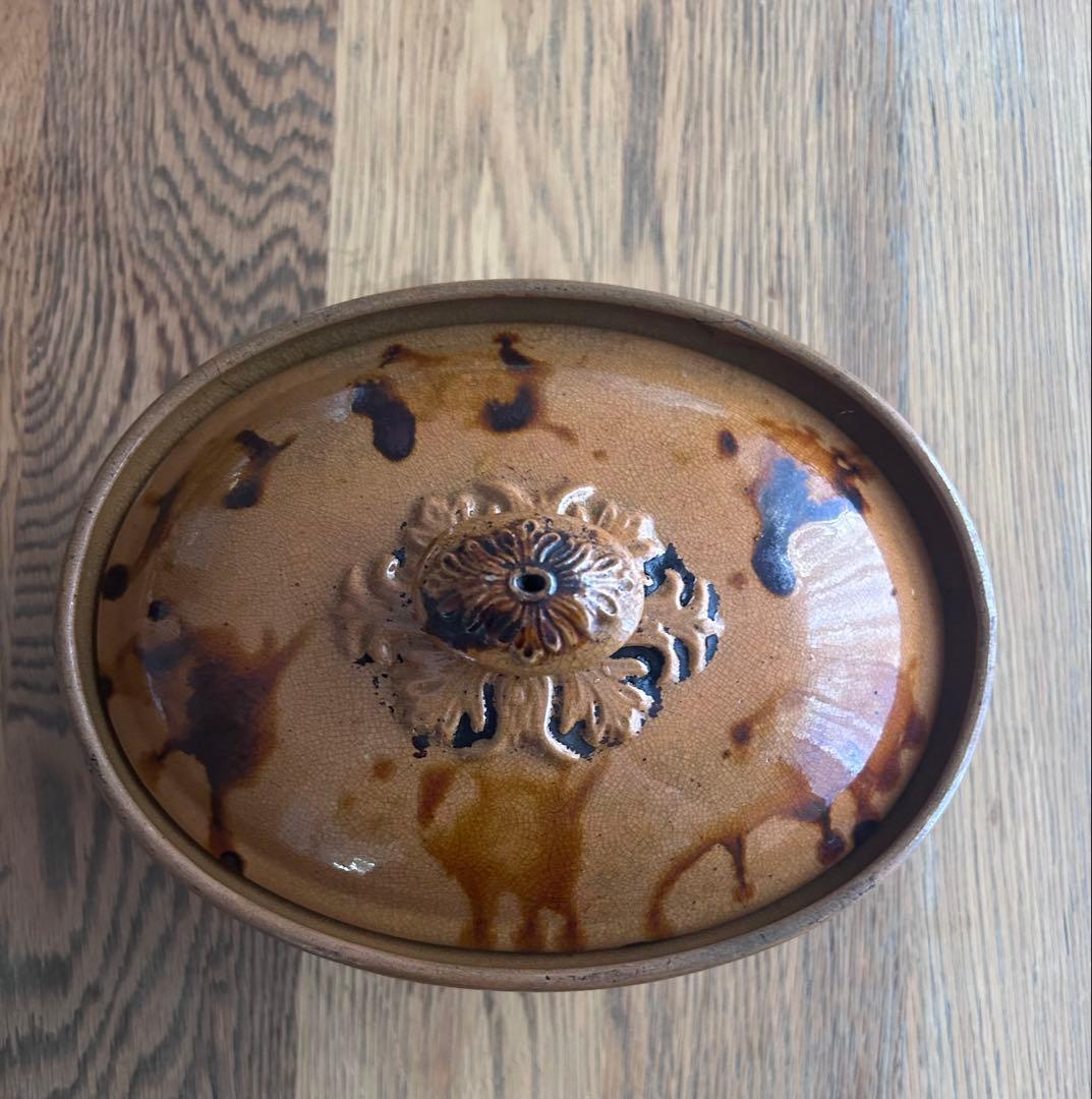 美品　ブラウン陶器オーバル型容器　テリーヌ容器