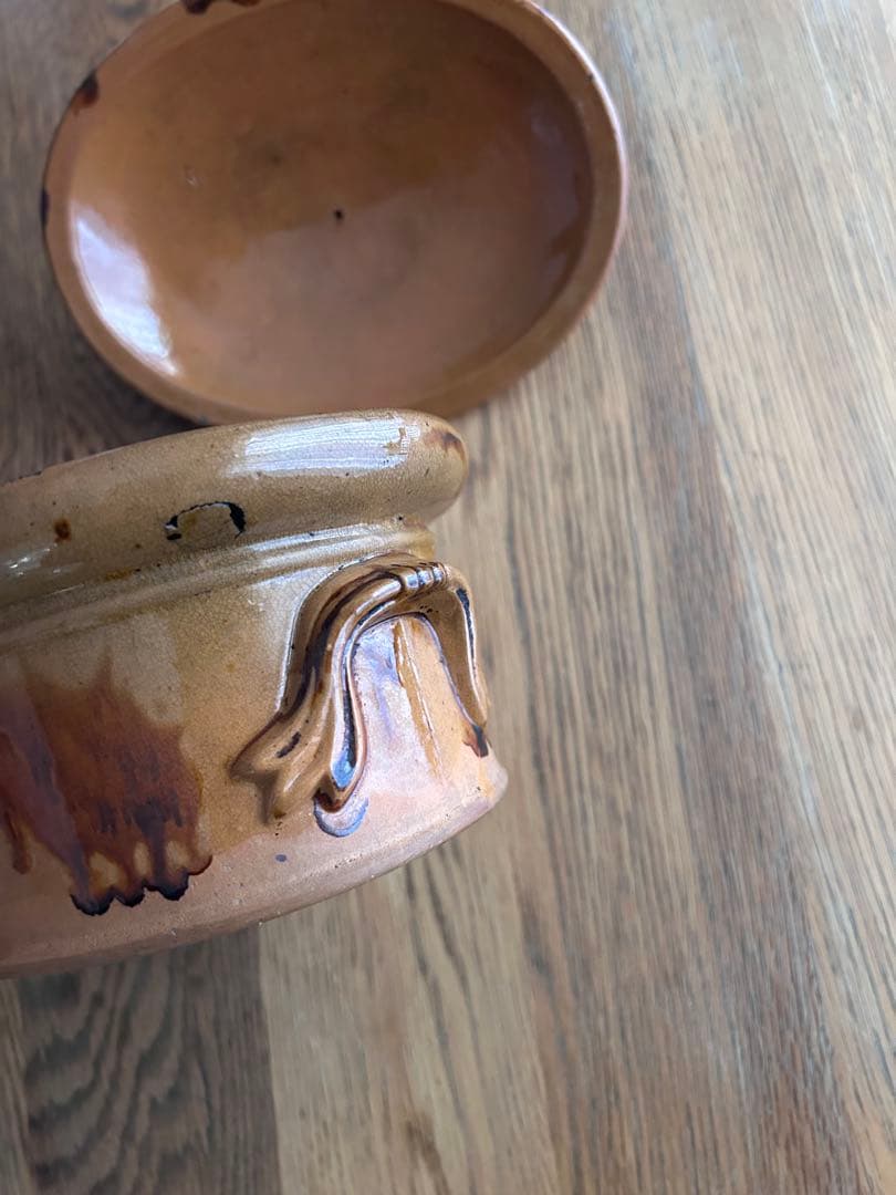 美品　ブラウン陶器オーバル型容器　テリーヌ容器