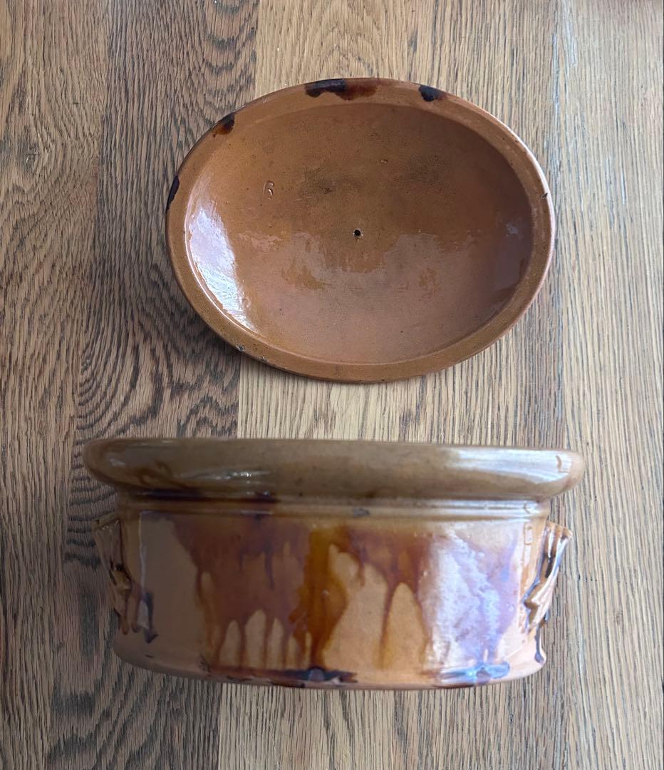 美品　ブラウン陶器オーバル型容器　テリーヌ容器