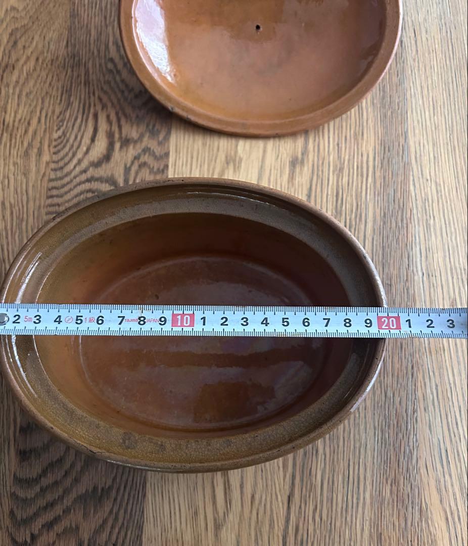美品　ブラウン陶器オーバル型容器　テリーヌ容器