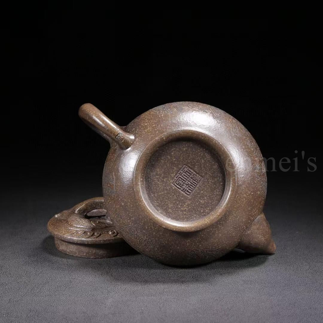 中国古美術・原鉱古銅泥魚躍龍門紫砂壺・底款：徐漢棠・紫砂壺・朱泥・急須・茶道具
