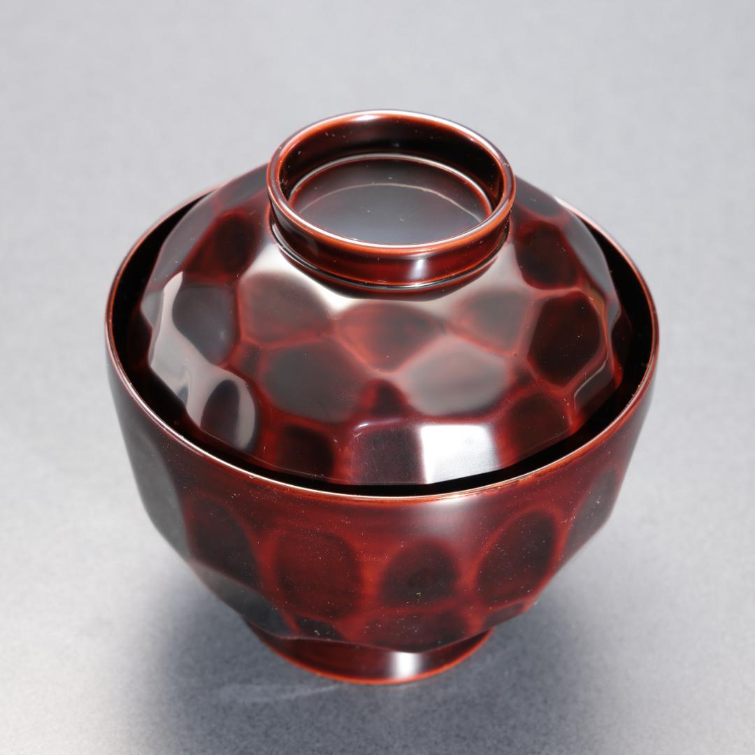 輪島塗　吸物椀５客　渦文　共箱　漆塗蓋つき椀　R1588