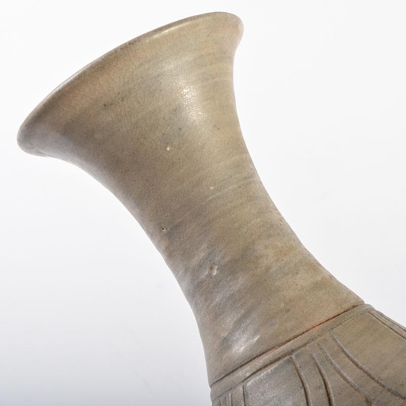 朝鮮美術　李朝　彫三島花草文瓶　時代箱付　V　R6548B