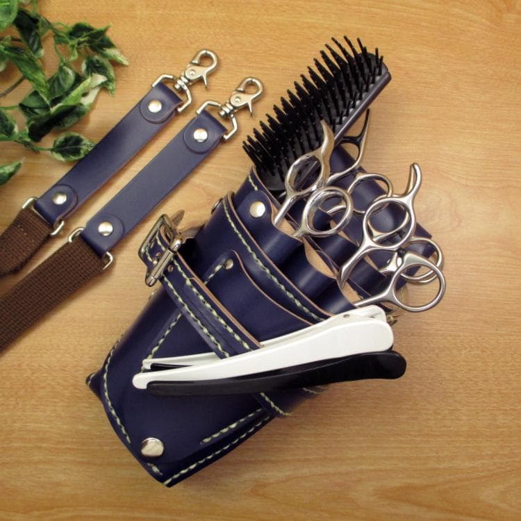 ネイビー　６丁差し　本革　シザーケース　SCA-150/CNA