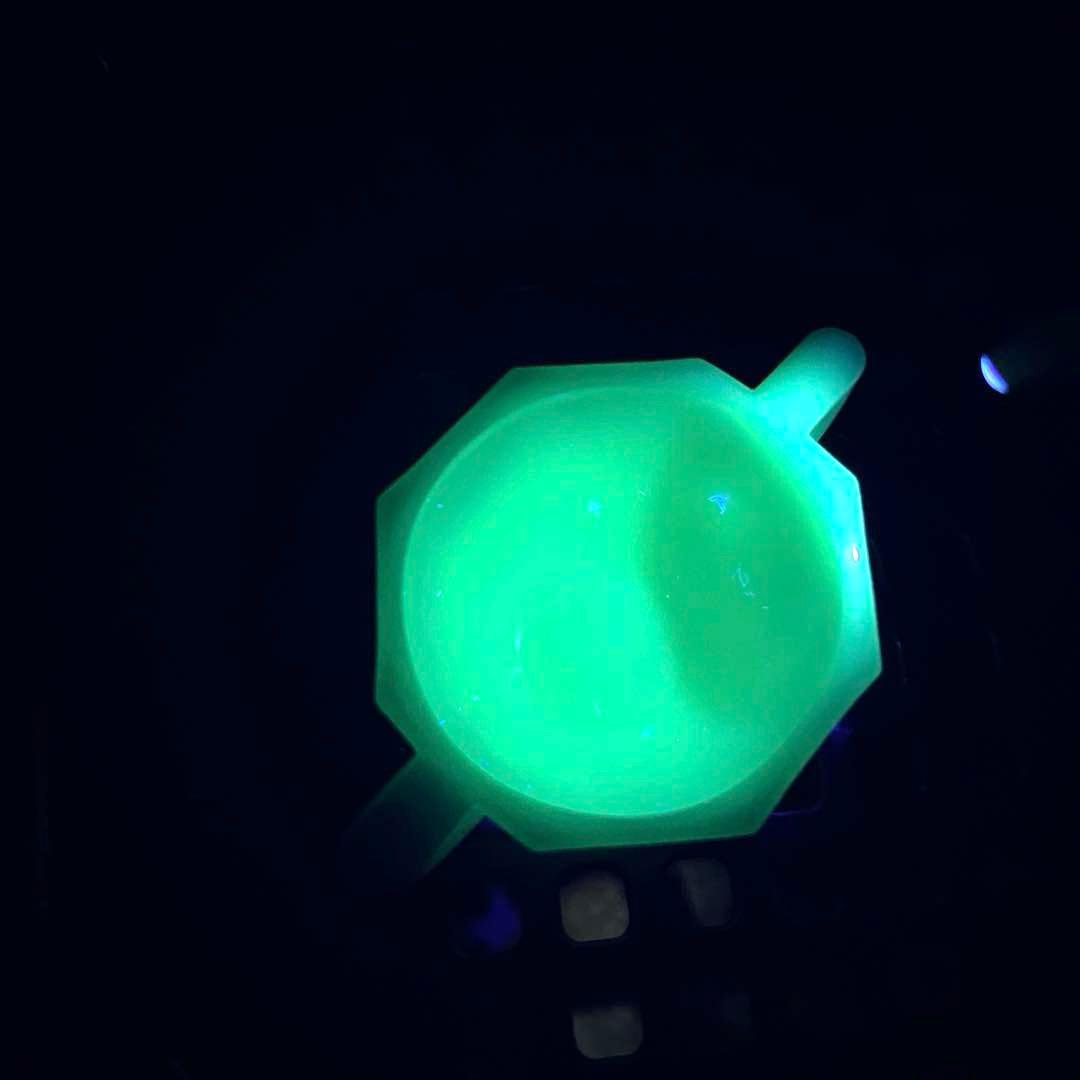 骨董　レトロガラス　紫陽花色　練りガラス　八角型　双耳付き豆鉢　刻印有り ウラン