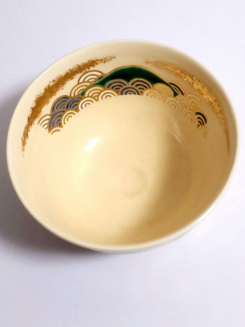 京焼 真葛 香斎 島の夜明 茶碗 金彩　桐共箱 /共布