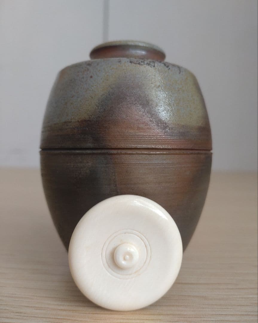 【窯元六姓の木村家】木村陶峰　窯変の美　肩衝茶入　牙蓋　大海茶入