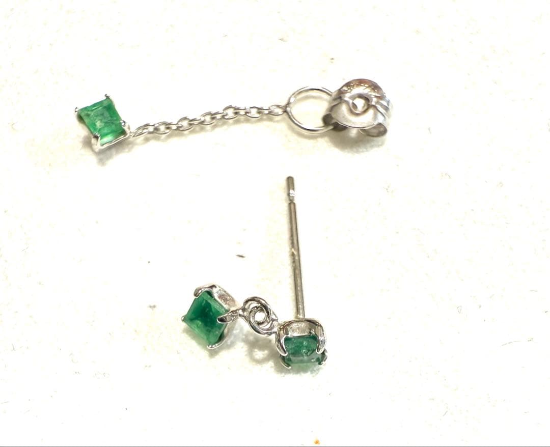 ★エメラルド K14WG スィングキャッチピアス★