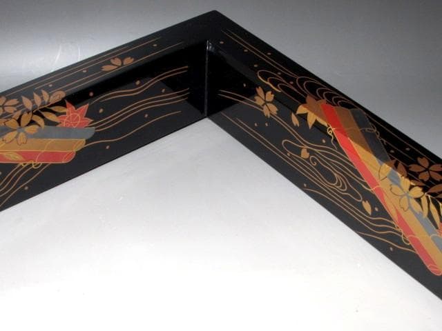 千家十職駒沢利斎　花筏蒔絵炉縁　裏千家十四世淡々斎花押の名品ｔ607