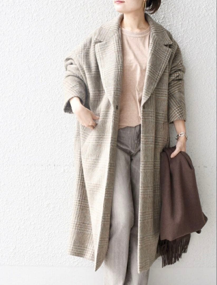 SHIPS マンテコ シャギー チェック コート チェスター g シップス 38