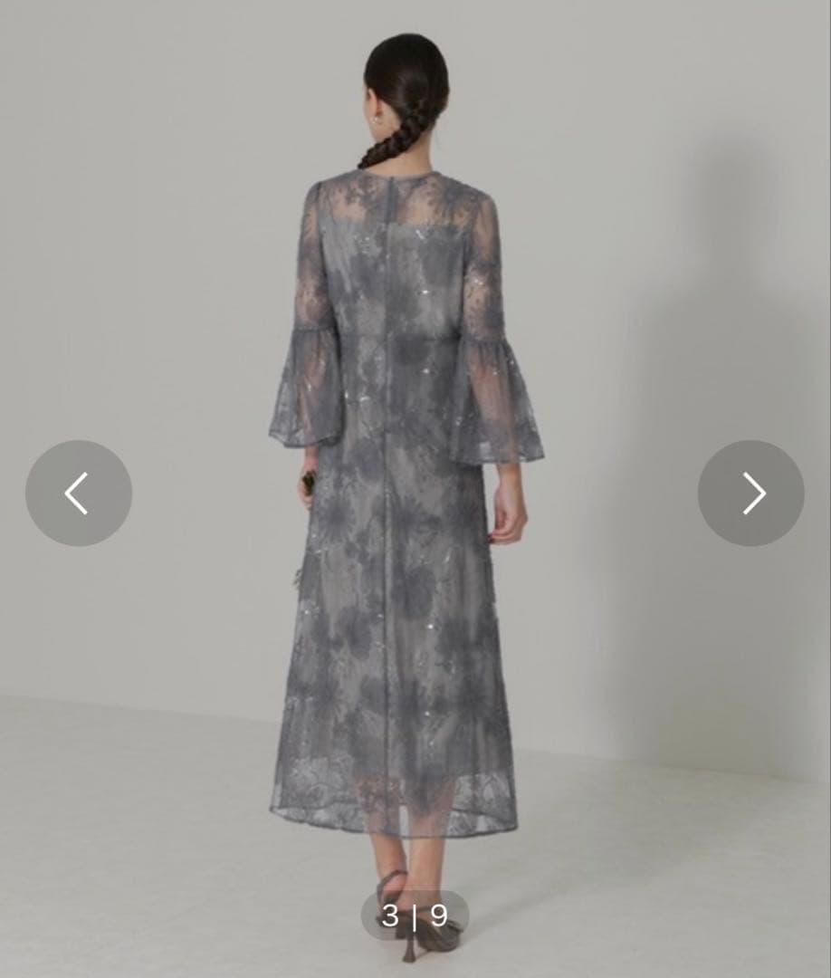 leja スパンコールレーススリーブ ラインロングワンピースドレス