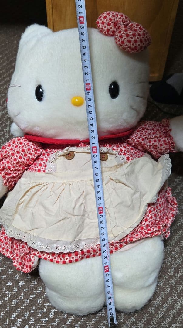 超激レア1990年代 レトロ ハローキティ エプロンドレス ぬいぐるみ(L)