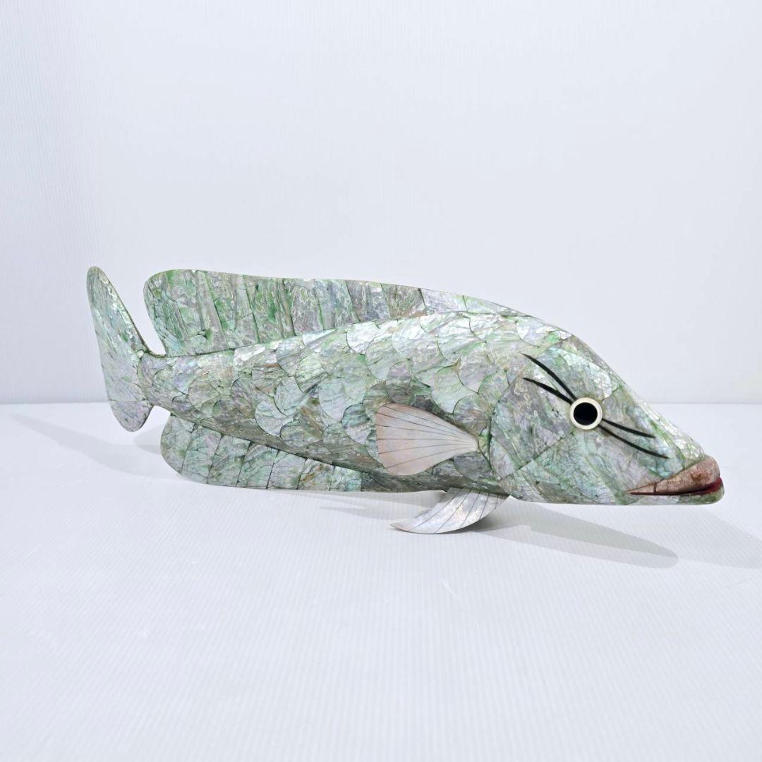 ヴィンテージ アワビ パウア貝 魚の細工 孔雀貝 オブジェ 42cm 希少