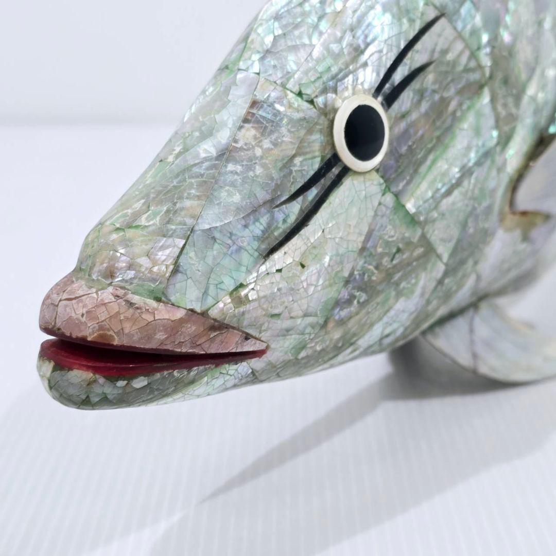 ヴィンテージ アワビ パウア貝 魚の細工 孔雀貝 オブジェ 42cm 希少
