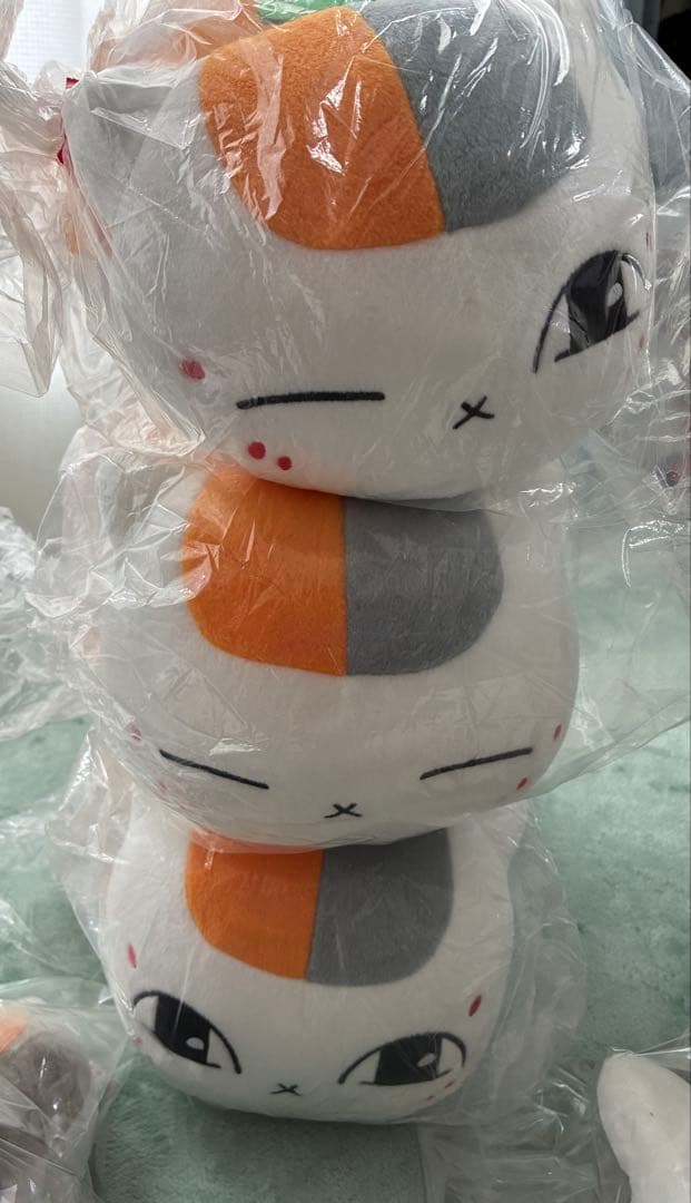 未使用 夏目友人帳 ニャンコ先生 ぬいぐるみ　トリプルニャンコ　黒ニャンコ