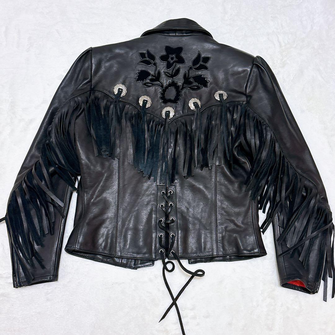 美品✨IXS フリンジ 本革　ライダースジャケット 高級レザー 花柄　バイカー