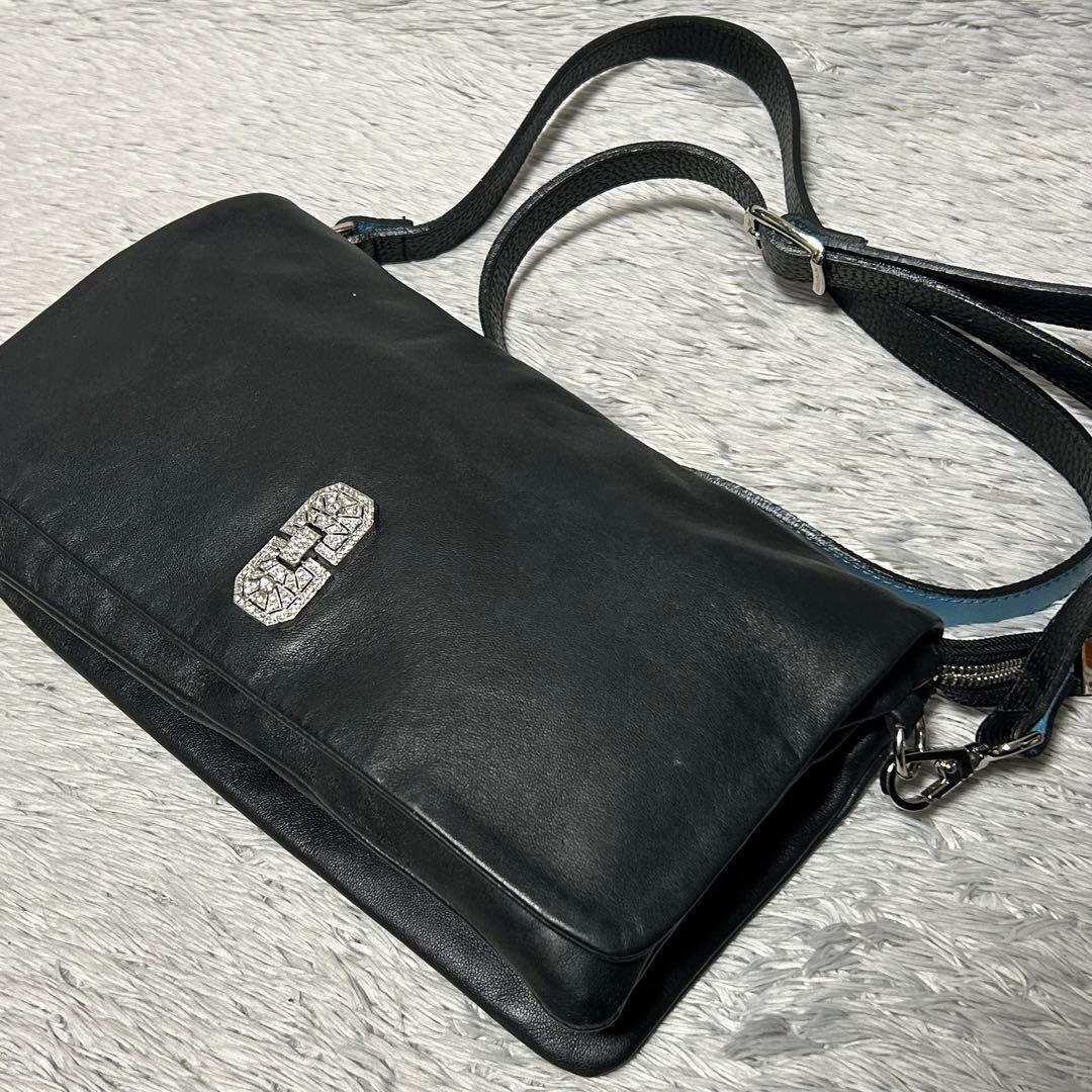 ADMJ エーディーエムジェイ　スワロフスキー　ショルダーバッグ　ブラック